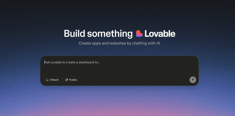 Página de inicio de Lovable: «Build something Lovable», crea apps y webs chateando con la IA, y la caja donde se escribe la petición
